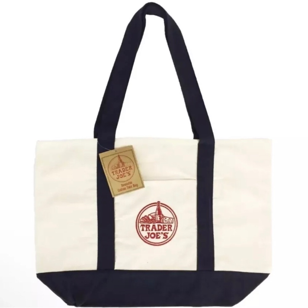 Trader Joe’s Bag Canvas Reusable Heavy Cotton Basic Style Shopping Navy Large